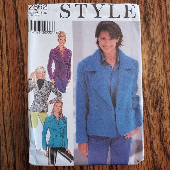 Vintage 90s Style Pattern 2862 Uncut Wool Tweed Double Breasted Jacket A 6-16 - Picture 2 of 3